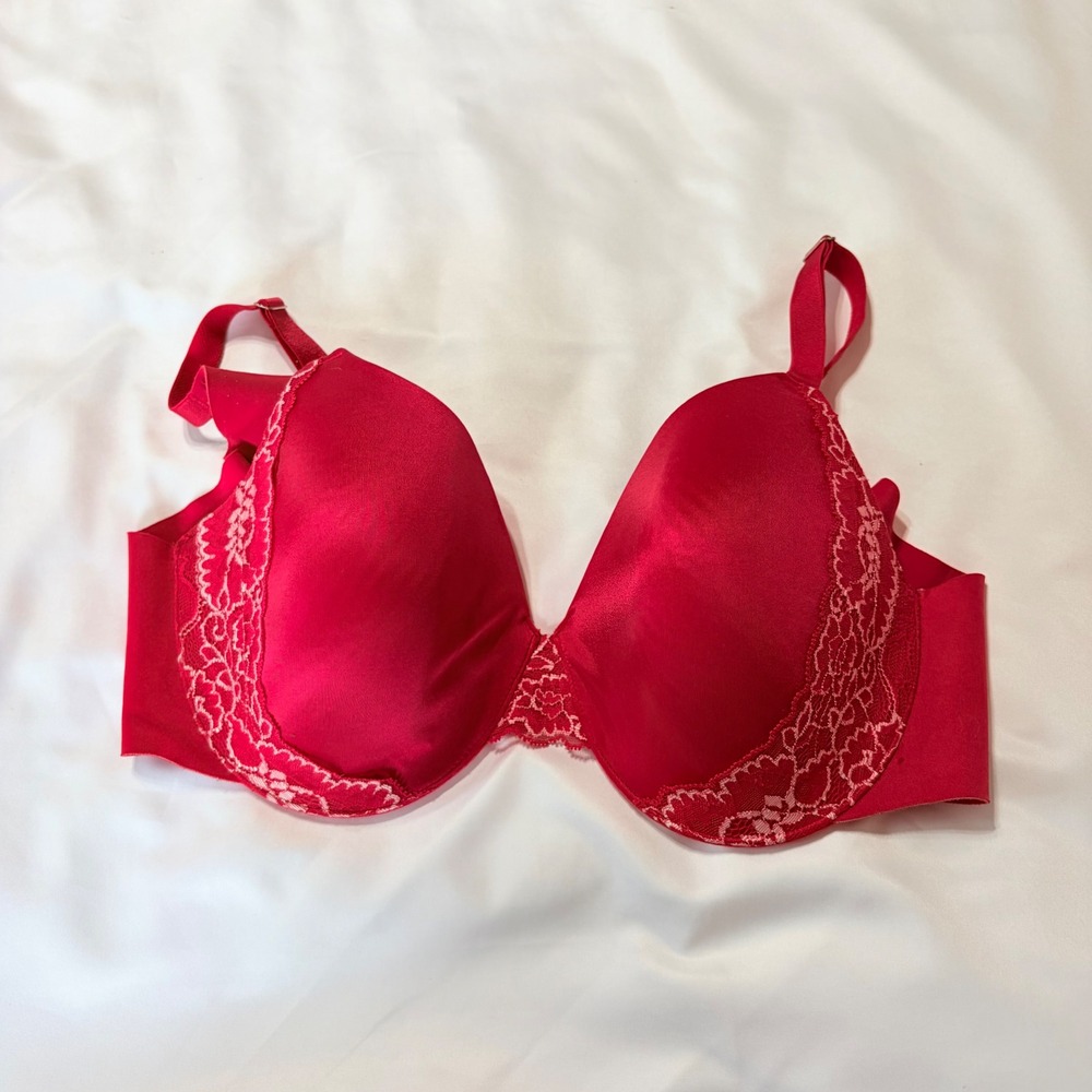 Soma Vanishing Back Full Coverage Lace Trim Bra Red Underwire 36DD 071701